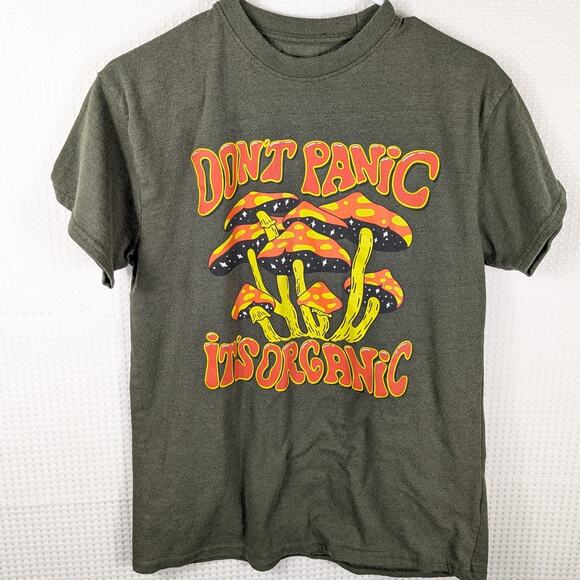 Brisco Brands It’s Organic T-Shirt M Green Psychedelic Mushroom Graphic Tee - Picture 1 of 5